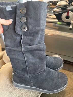 Skechers Black Suede Button Detail Tall plush Boots
